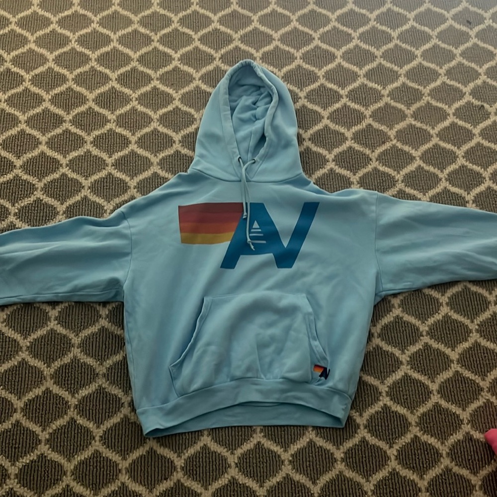 Aviator Nation sky blue logo pullover relaxed hoodie